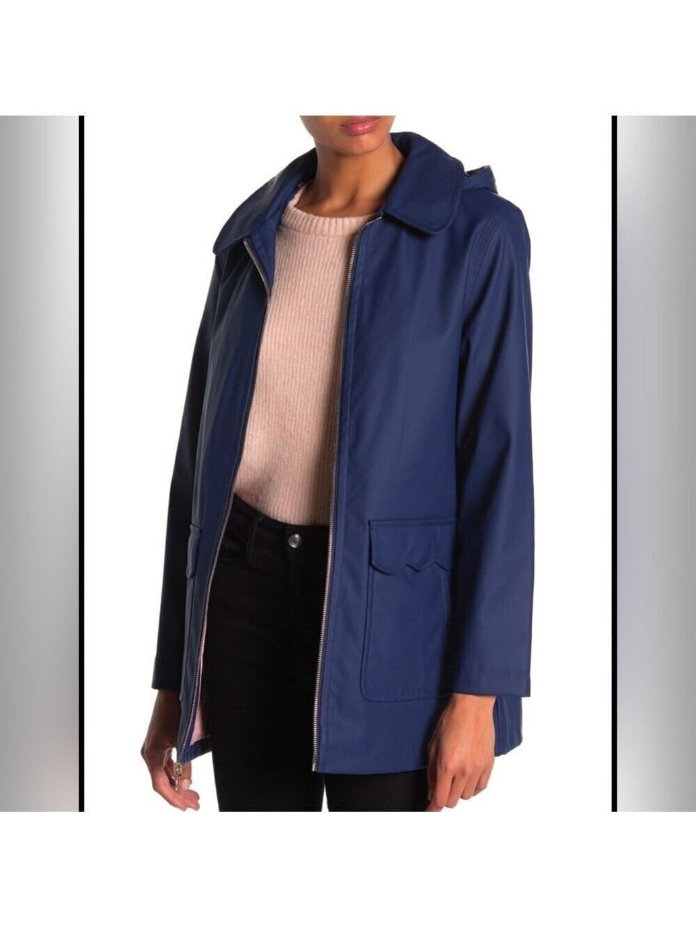 Kate Spade New York Navy Scalloped Rain/Trench Coat Size Large